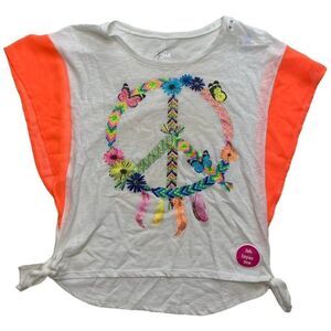 Justice Girls Top White Neon Dream Catcher Peace‎ Butterfly Side Knot Sz 18 NEW
